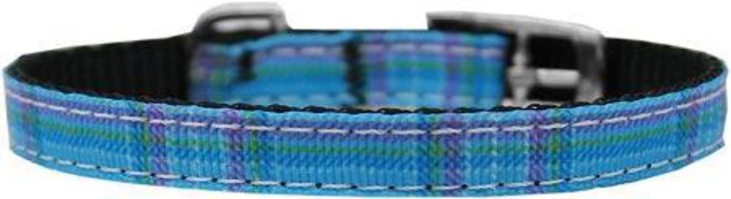 Mirage Pet Products 3/8&quot; Plaid Nylon Dog Collar with Classic Buckle, Size 10, Blue