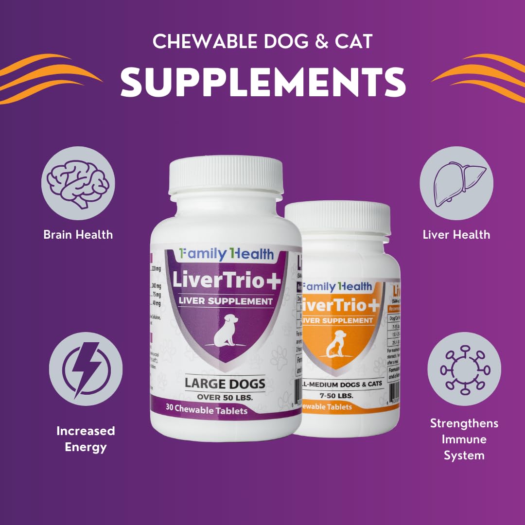 LiverTrio+ Comprehensive Liver Supplement (2 Pack - 60ct), Combining Same, SPC, Silybin A+B, Gluathione, Chew Tabs for Dogs 30Ct
