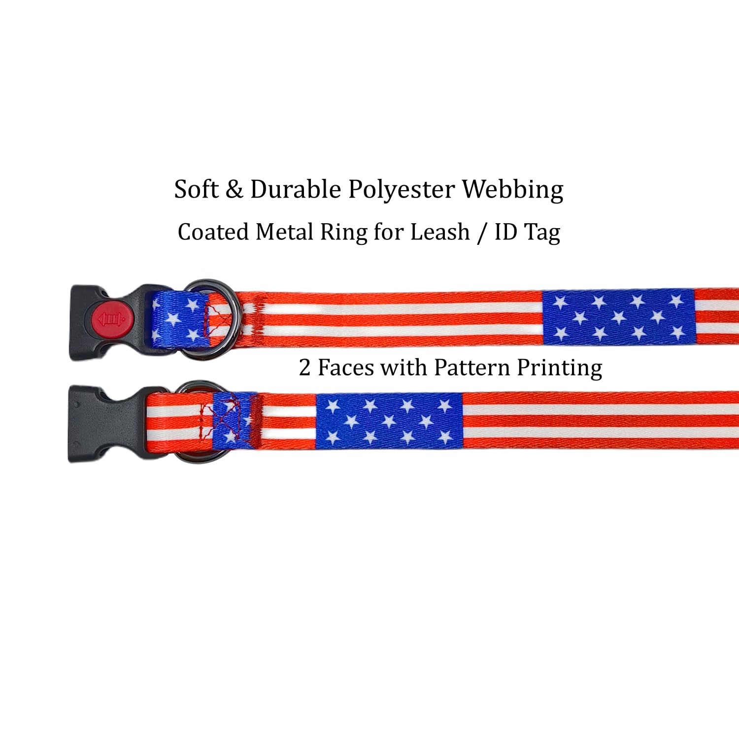 Olahibi Basic Dog Collar, American Flag Pattern, Soft And Durable Polyester Material, Adjustable Length, For Medium Dogs.(M, Us