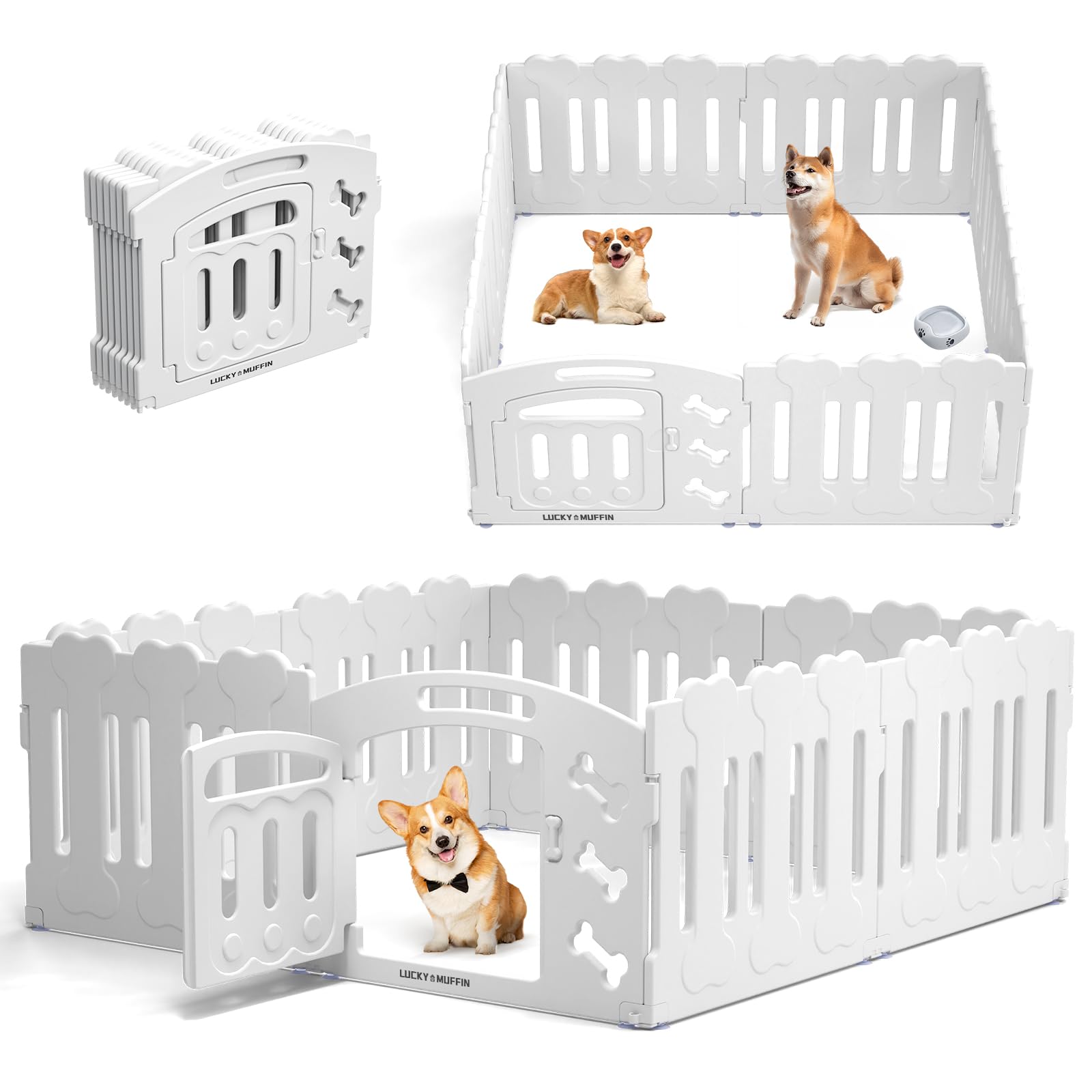 Lucky Muffin Dog Playpen With Door & Whelping Box, 8-Panel Lightweight Plastic Fence For Small To Medium Pets, Indoor/Outdoor Us