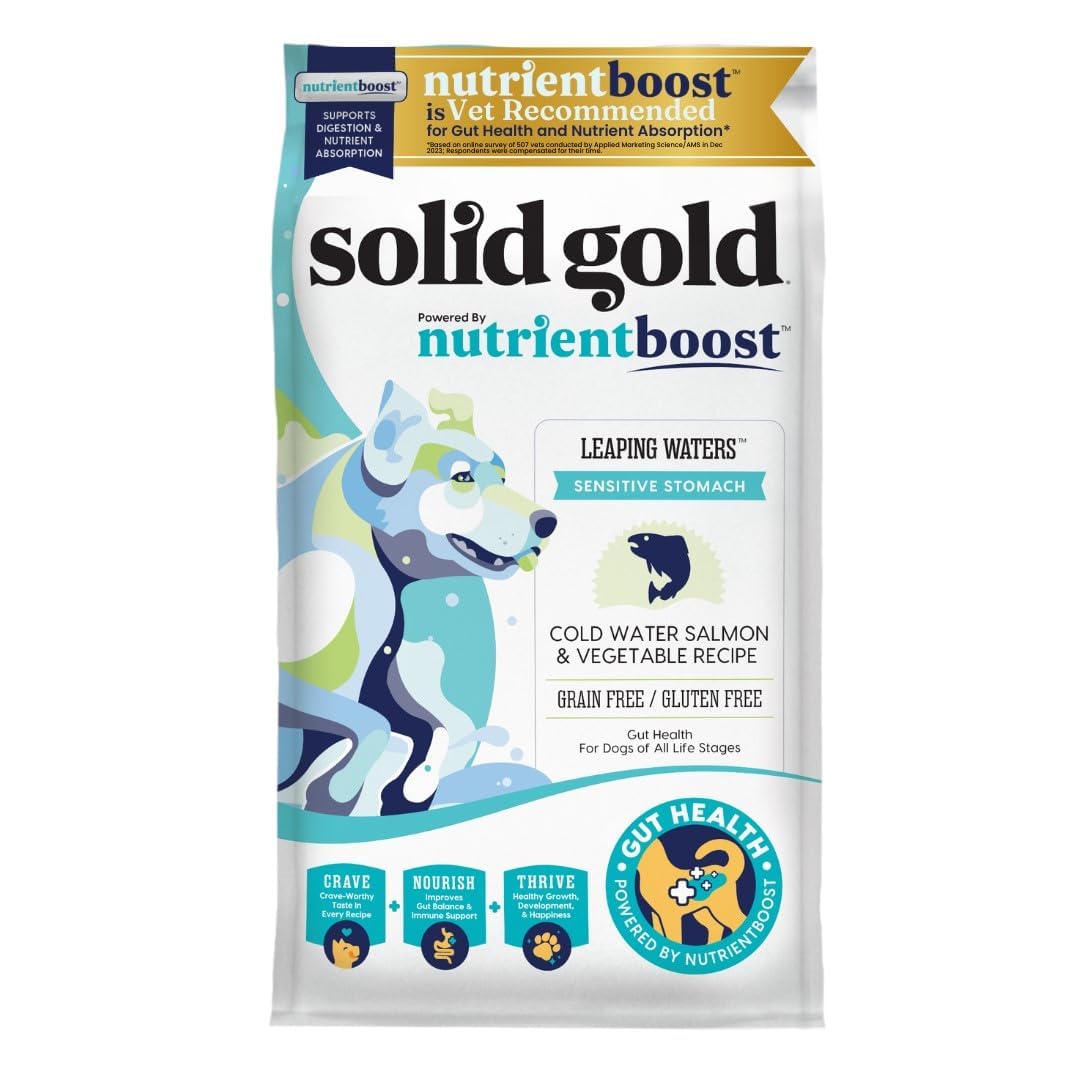 Solid Gold Salmon Dog Food for Sensitive Stomachs - Grain Free & Gluten Free Kibble w/Probiotics to Support Gut Health & Digesti