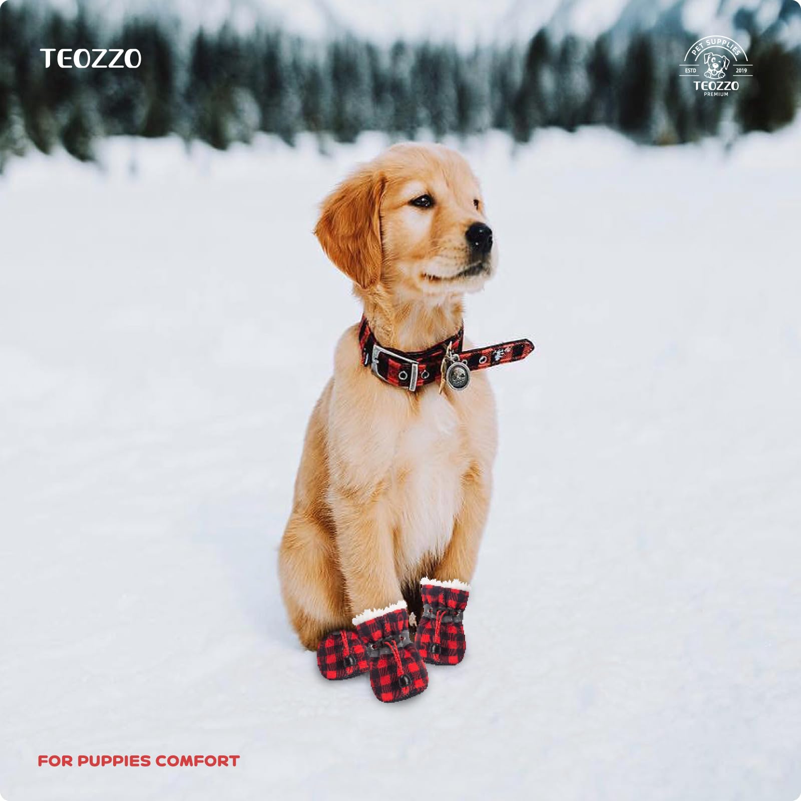 Teozzo Dog Snow Boots Dog Boots For Small Medium Size Dogs Booties Paw Protector Warm Dog Shoes For Puppies 4Pcs Black & Red Siz