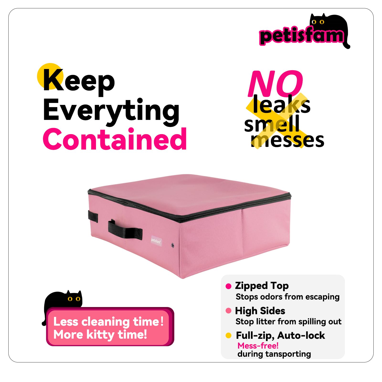 Smell-Contained Portable Cat Travel Litter Box with Zipped Lid to Keep Odor and Litter Contained. Lightweight to Carry to Anywhe