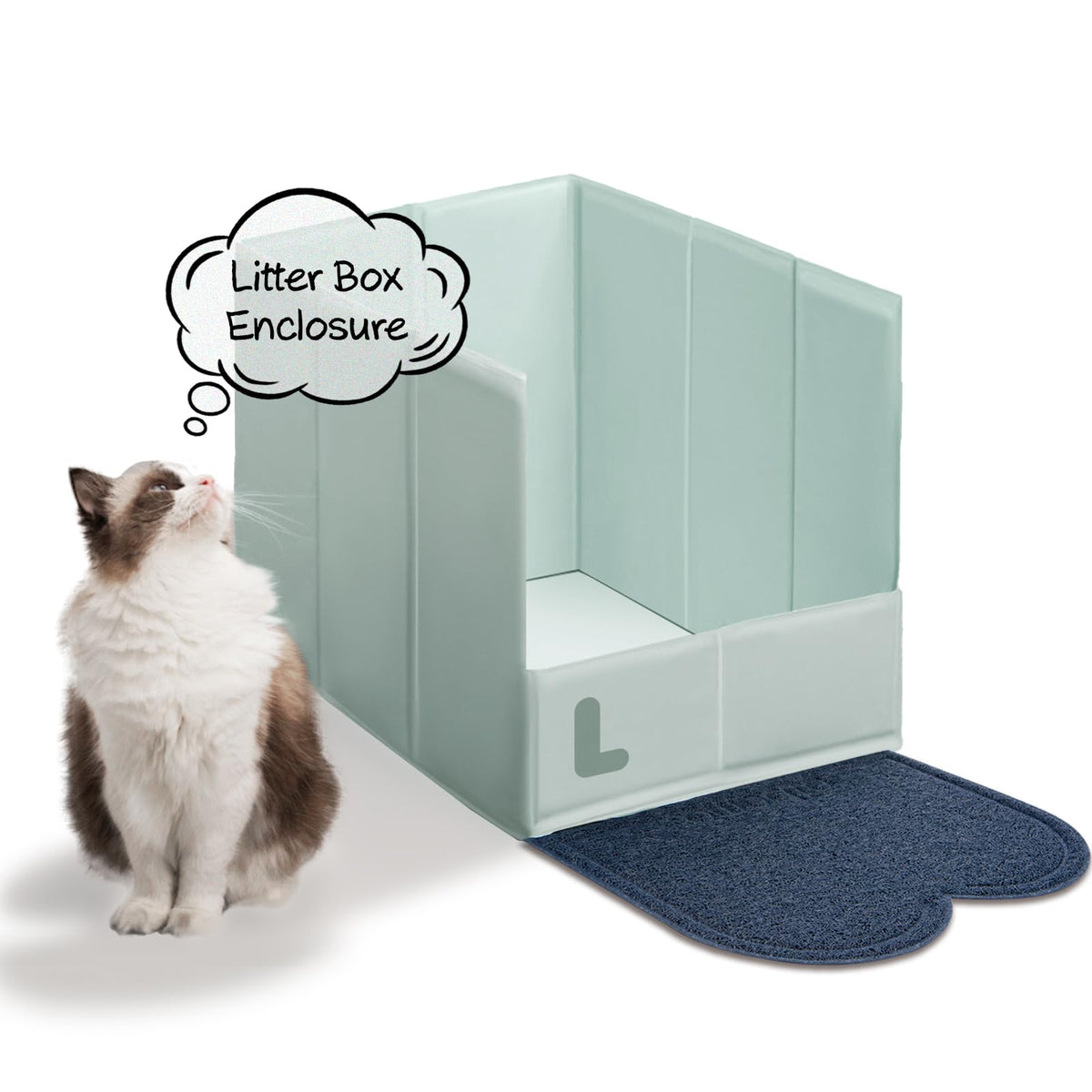 Atboma Cat Litter Box Enclosure,Folding Large L24  W16  H16 Litter Box Enclosure Splash Guard With Litter Mat, Leak&Water Proof,