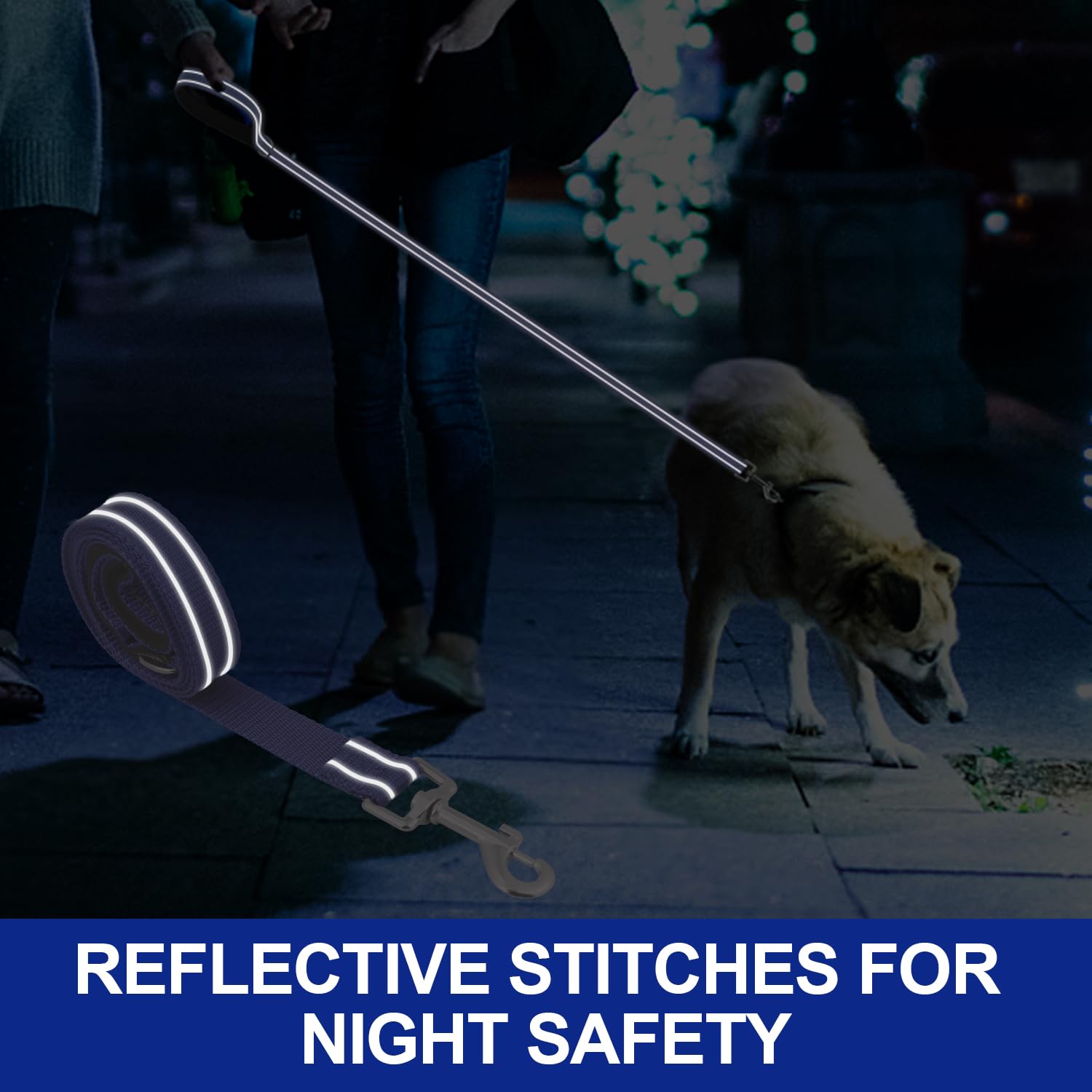 Usunyvora Reflective Nylon Dog Leash For Walking,Strong Dog Leash With Padded Handle For Medium And Large Dogs,5 Ft,Navy Blue