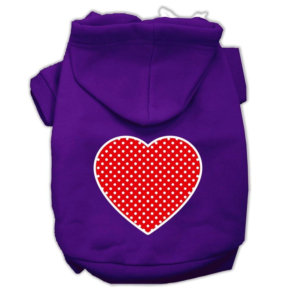 Pet Dog & Cat Hoodie Screen Printed, 'Red Swiss Dots Heart' Purple Md (6-10 Lbs.)