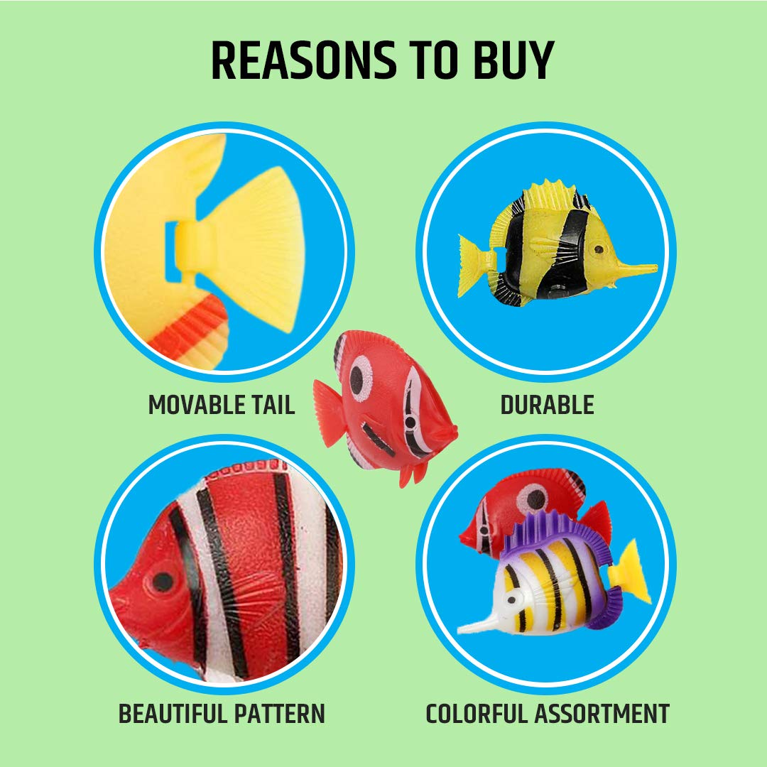 Brewish 12-Piece Artificial Lifelike Plastic Fish Set for Aquarium Decorations - Colorful Floating Fishes for Bubble Tube Lamp