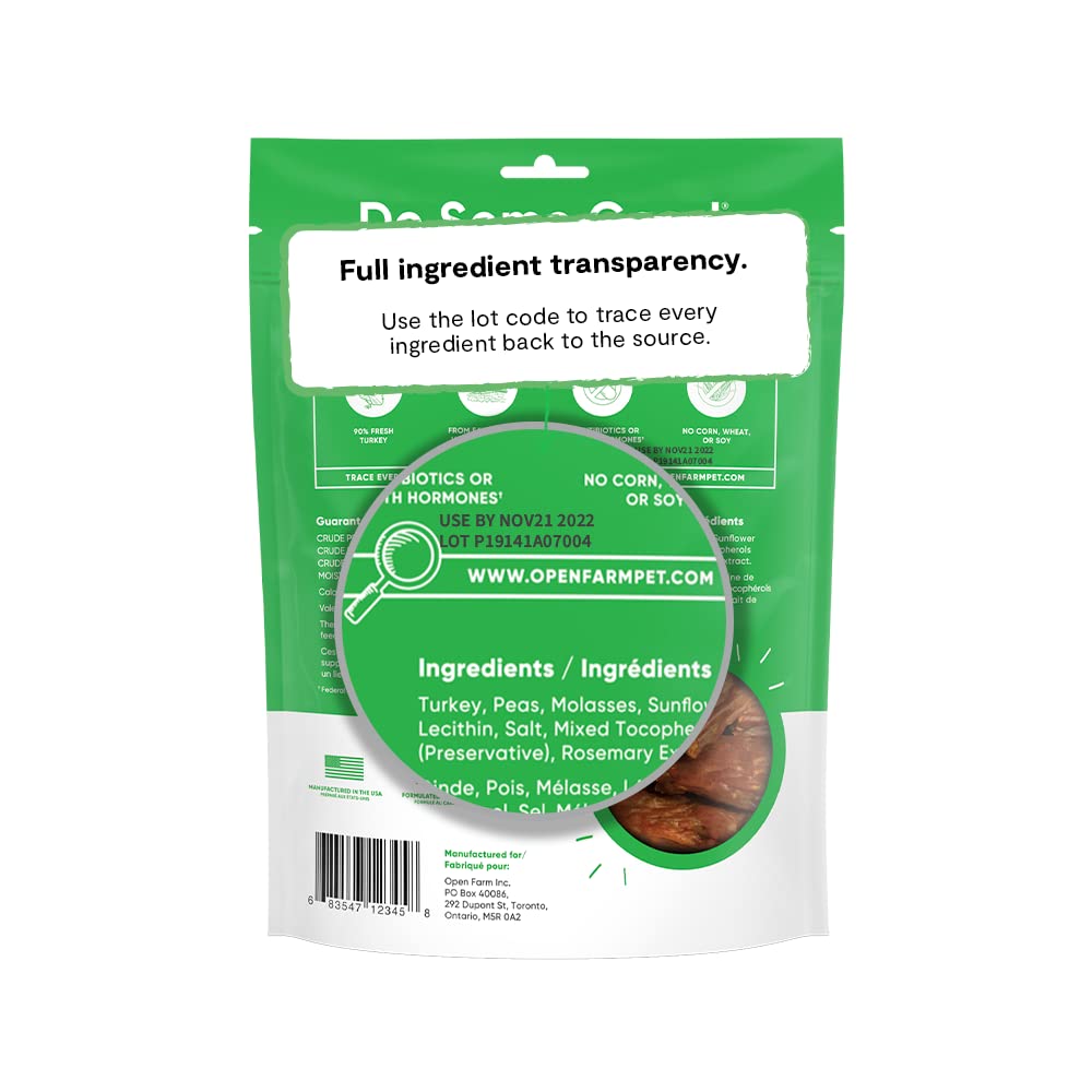 Open Farm Dehydrated Turkey Grain-Free Dog Treats, Gently Cooked Turkey Recipe with Natural Simple Ingredients and No Artificial