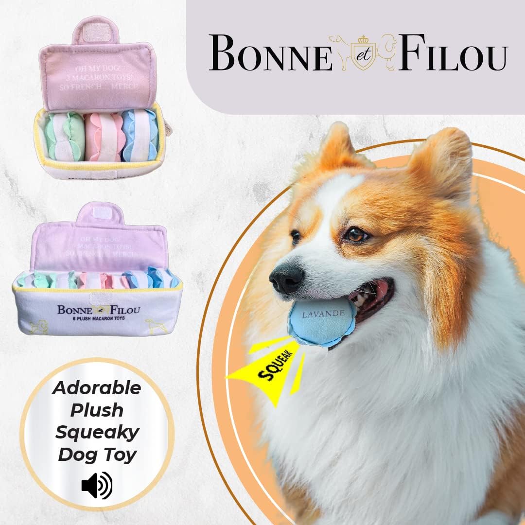 Bonne Et Filou 6 Count Macarons Shape Plush Squeaky Dog Toys Interactive Puppy Chew Toys For Aggressive Chewers Dog Toys For Sma