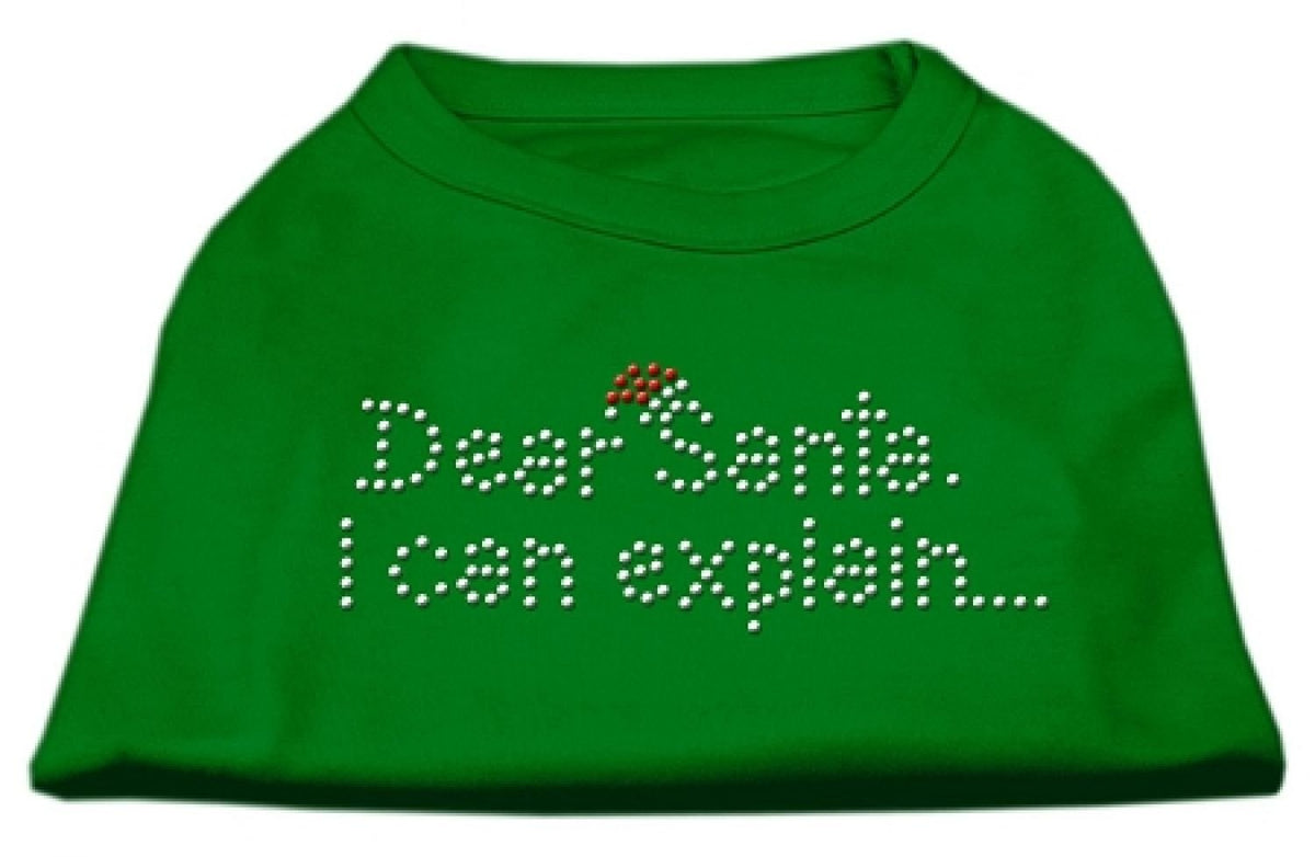 Christmas Pet Dog & Cat Shirt Rhinestone, 'Dear Santa, I Can Explain' Emerald Green 3Xl (25-35 Lbs.)