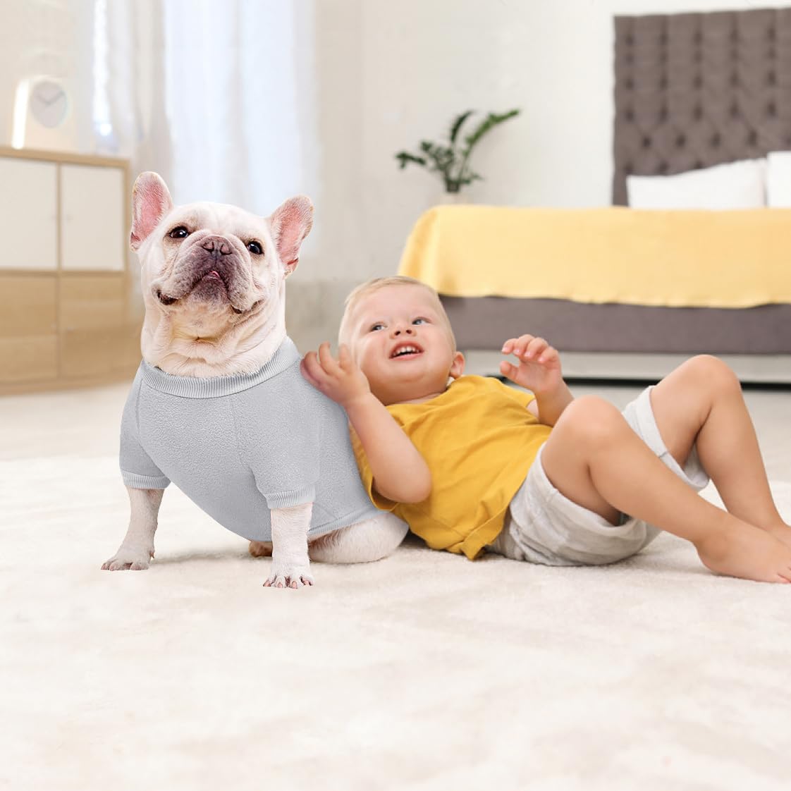 Idepet Dog Fleece Sweater - Soft Puppy Sweater & Cat Apparel - Warm Winter Shirt (Grey, Small)