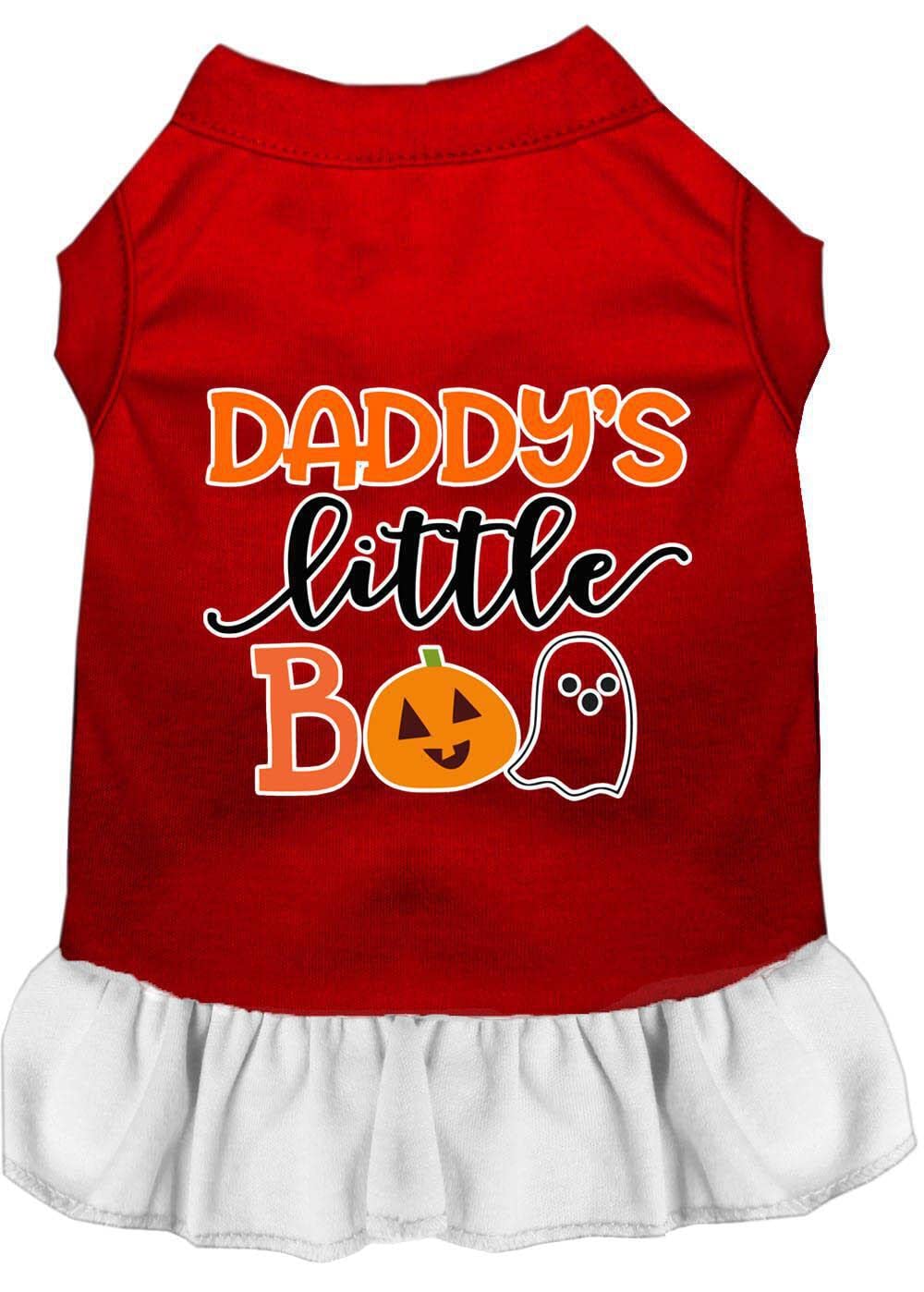 Halloween Pet Dog & Cat Dress Screen Printed, "Daddy's Little Boo" Red W/White LG (10-14 lbs.)