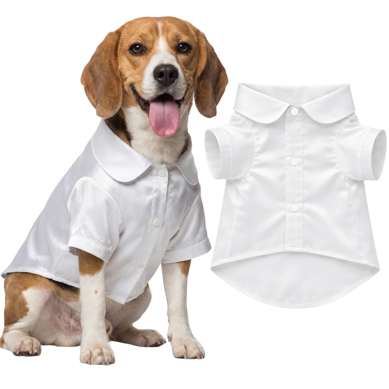 Cosblank Dog Silk Pajamas Shirts Puppy Satin Pjs Pet Sleepwear Soft Faux Silk Lapel Two-Legged for Small Dogs Bridal Party(L,Whi