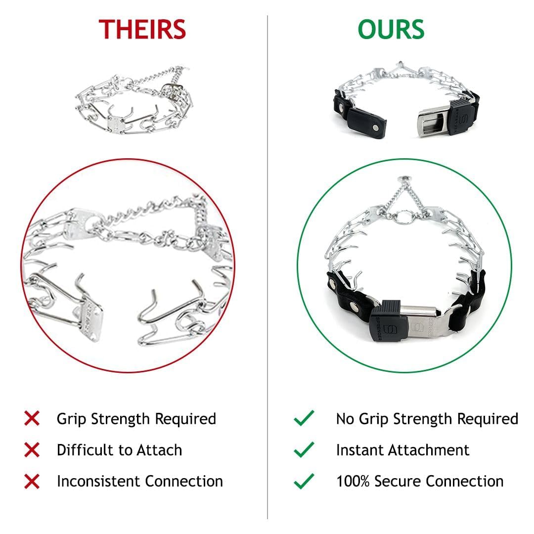 Herm Sprenger Prong Collar For Dog Training With Easy Quick Release Cliclock & Oring - German Made Dog Collar With Chrome Plated