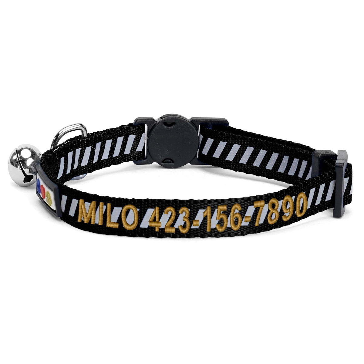 Pawtitas Personalized Cat Collar With Breakaway Safety Release Buckle Adjustable Length | Cat Collar With Custom Embroidered For Your Pet'S Name And Phone Number | Black Cat Collar With Removable Bell