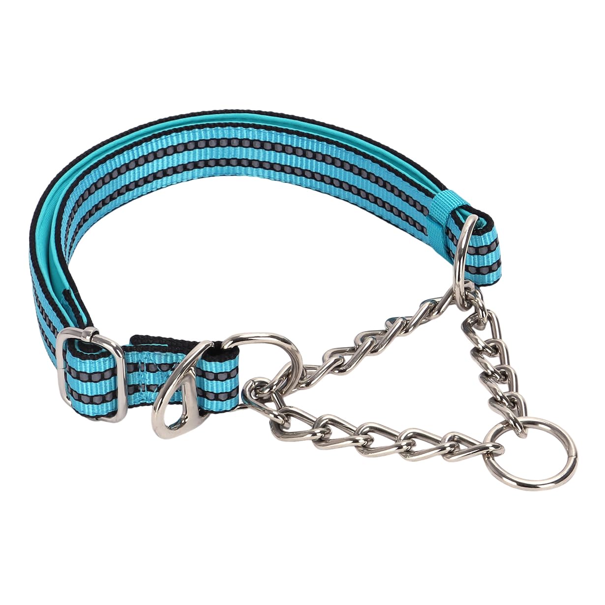 Teal Martingale Collar For Medium Dogs, Reflective Nylon Dog Chain Collar Escape Proof No Pull Dog Collar With Stainless Steel C