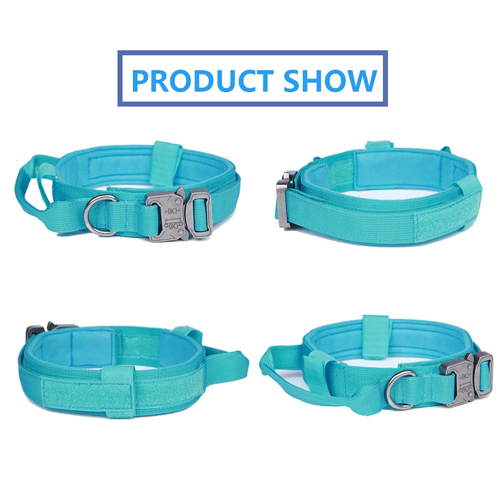 Tactical Dog Collar And Leash Set Tactical Dog Collar With Handle Bungee Leash Adjustable Military Training Nylon Collar Dog Training Collar Leash Set With Control Handleand Metal Buckle(Blue M