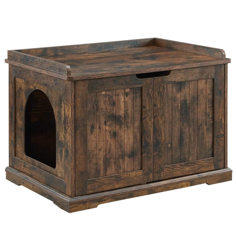 unipaws Cat Litter Box Enclosure Furniture, Dog Proof Hidden Litter Box Cover, Cabinet for Large Cat,Hideaway Kitty House, Rusti