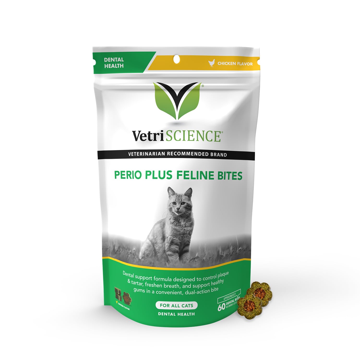 VetriScience Perio Plus Cat Teeth Cleaning Bites - Advanced Cat Breath Freshener - Dual Action Cat Dental Care Formula for Plaqu