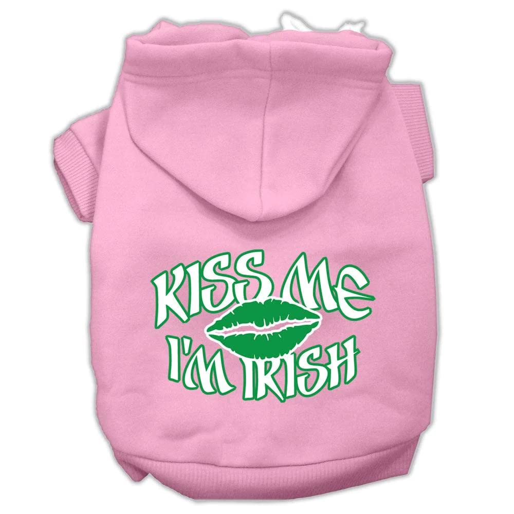 Pet Dog & Cat Hoodie Screen Printed, Kiss Me I'm Irish Light Pink SM (3-6 lbs.)