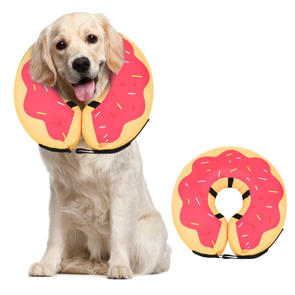 Midog Dog Cone, Soft Cone For Dogs After Surgery, Pet Inflatable Collar Protective Recovery Donut Collar To Prevent Pets From Touching Stitches, Wounds, And Rashes - Deepred,L