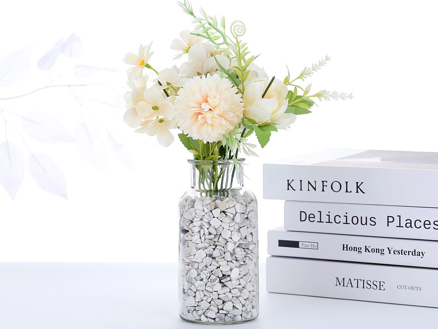 QINJIEJIE 0.9Lbs White Howlite Rocks for Plants Decorative Stones Aquarium Gravel Terrarium Pebbles Vase Filler Fish Tank Bowl S