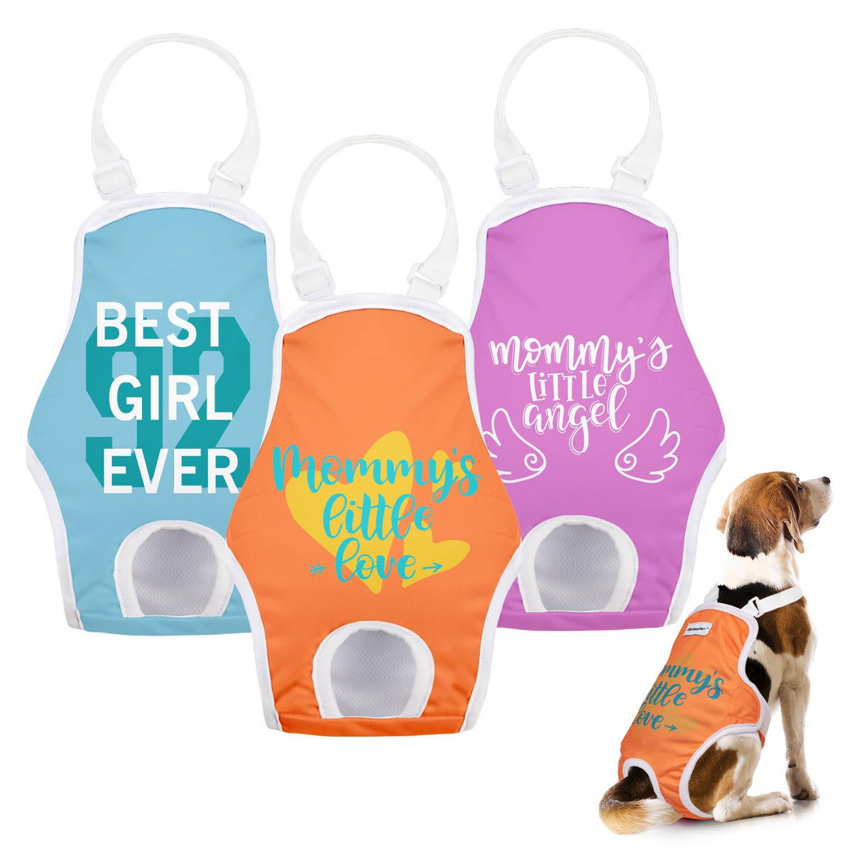 Docuwee Dog Diapers Sanitary Panties With Adjustable Suspender, 3 Pack Washable Reusable Dog Period Diapers, Dog Underwear (Oran
