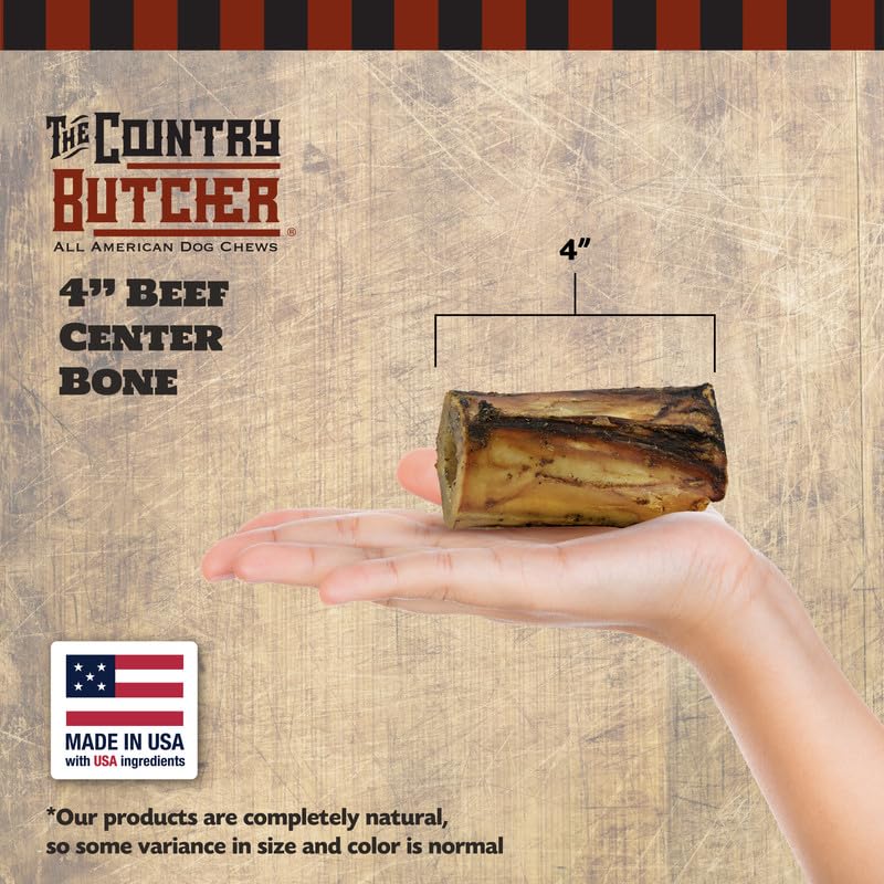 THE COUNTRY BUTCHER 4 Beef Marrow Dog Bones for Aggressive Chewers, Medium Breed Dog Treat, with Collagen, Natural, Tough, Chew