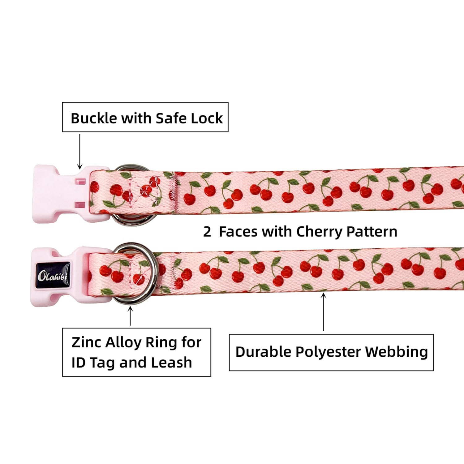 Olahibi Dog Collar And Leash Set, Cherry Pattern, Polyester Material, 5Ft Leash, For Small Dogs.(Small,Pink Cherry)
