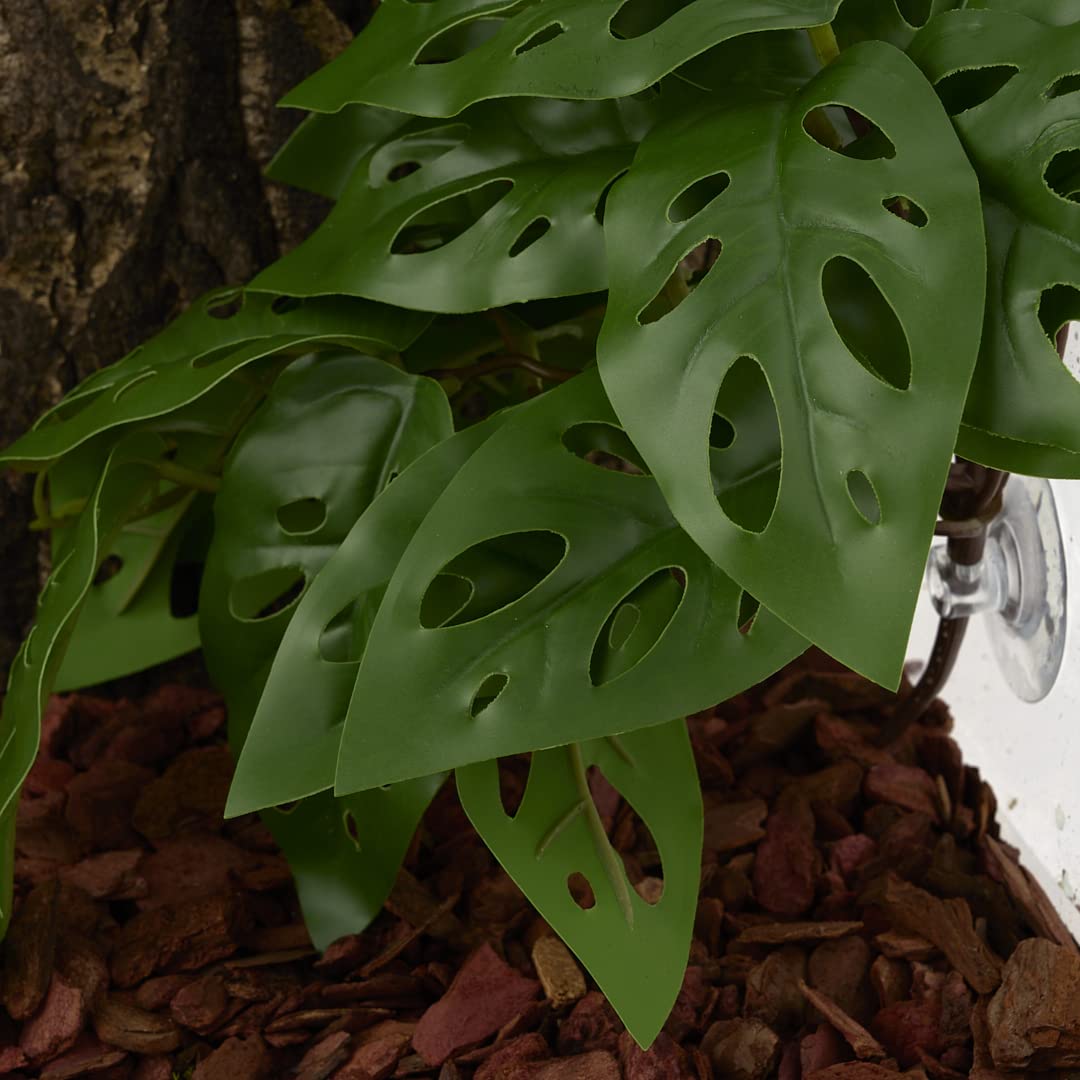 Woledoe Reptile Plants For Terrarium, Amphibian Habitat Decor Artificial Hanging Plants With Suction Cup - Fake Swiss Cheese Plants Monstera Adansonii