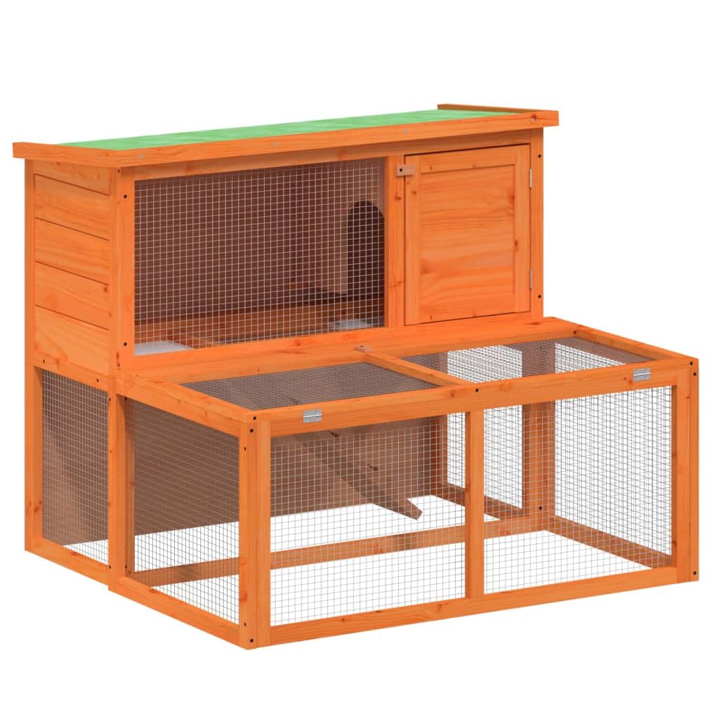 vidaXL Rabbit Hutch House - Pine Wood, Brown, 2-Tier Cage for Bunnies, Guinea Pigs & Small Pets - 40.2&quot; x 35.4&quot; x 33.3&quot;