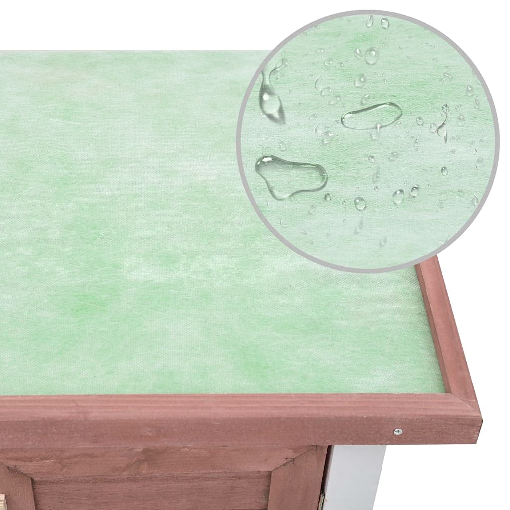 'vidaXL 2-Layer Outdoor Rabbit Hutch with Waterproof Green Roof, Iron Wire Mesh, Pull-Out Trays, and 4 Doors - Brown and White Wooden Pet Enclosure