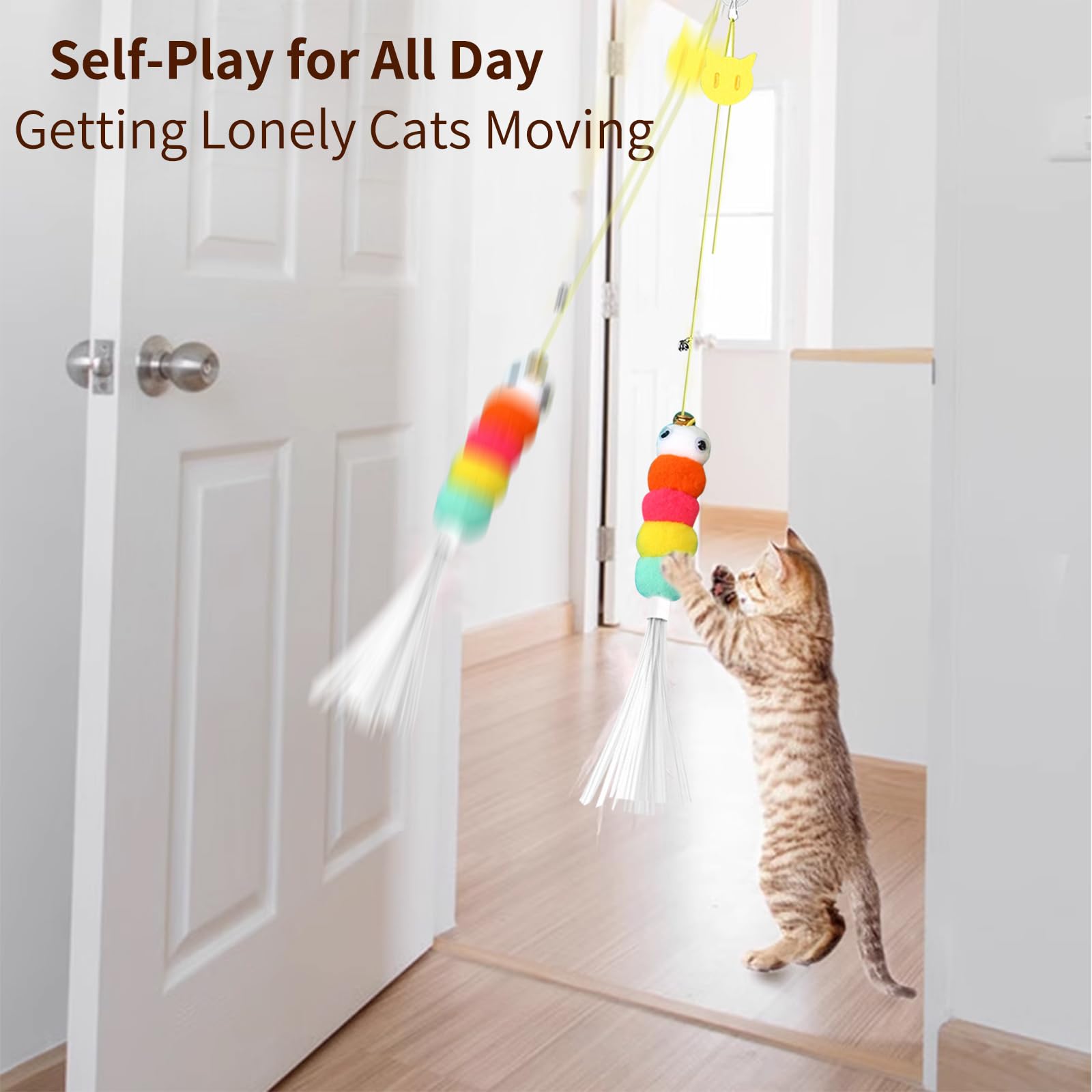 Jechrochen 2025 New 6 Pcs Interactive Feather Cat Toys, Retractable Indoor Teaser For Self Play, Hanging Toy For Kitten Chase, F
