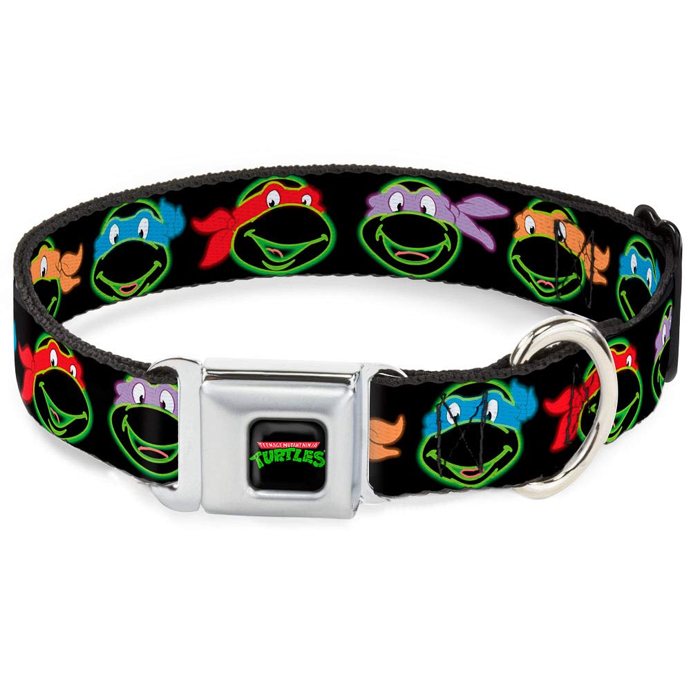 Buckle-Down Seatbelt Buckle Dog Collar - Classic Tmnt Electric Expressions Black/Multi Neon - 1.5'' Wide - Fits 13-18'' Neck - S