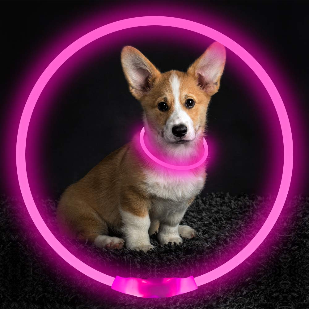 Led Dog Collar, Bseen Usb Rechargeable Flash Dog Necklace Light, Pet Safety Collar Makes Your Beloved Dogs Be Seen At Night For Small Medium Large Dogs(Pink)