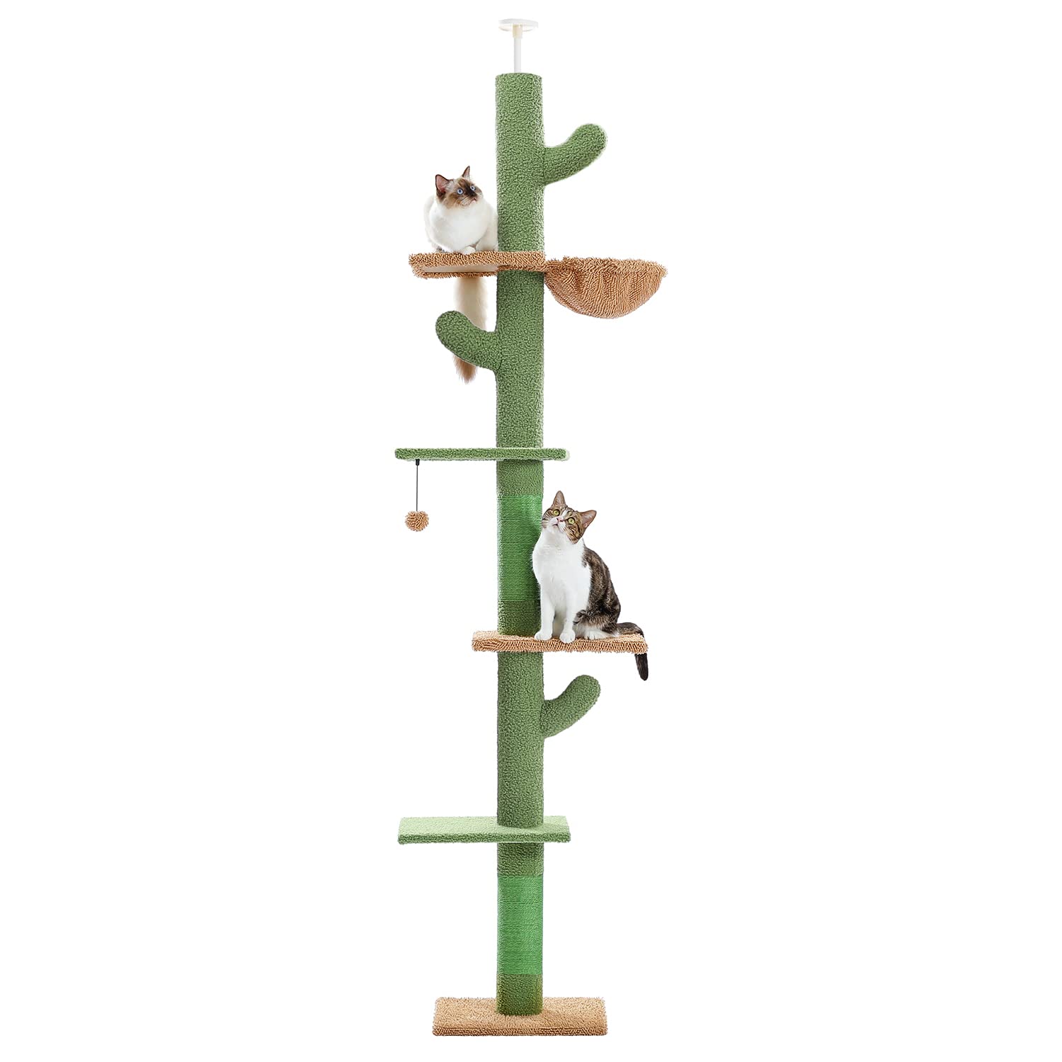 Pawz Road Cat Tree, Cactus Floor To Ceiling Cat Tower With Adjustable Height(95-108 Inches), 5 Level Cat Climbing Tower With Coz