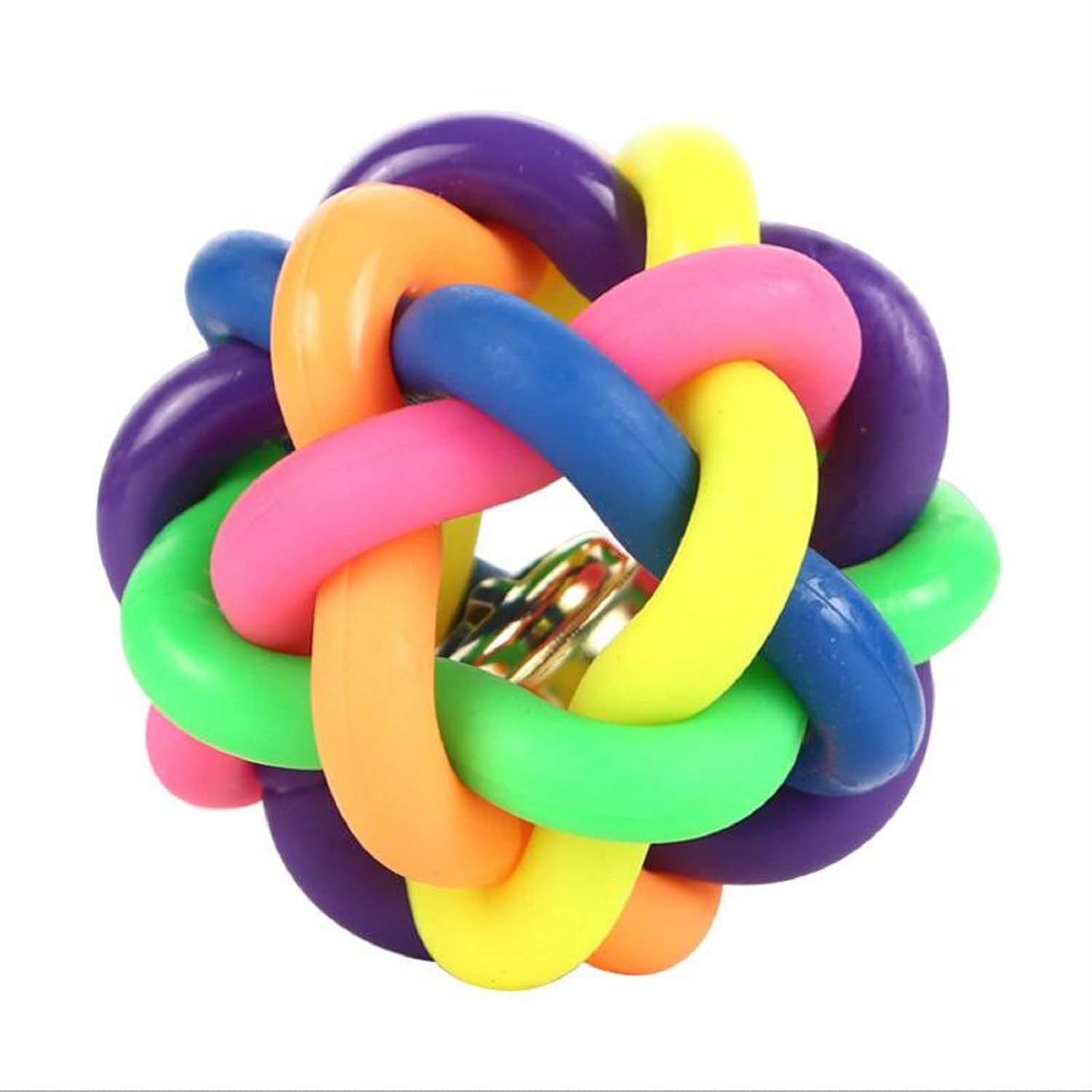 PetJoy Rubber Knot Ball Dog Toy with Bell | Multicolor Braided Chew Ball for Puppies & Kittens | Durable Interactive Chew Toy |T