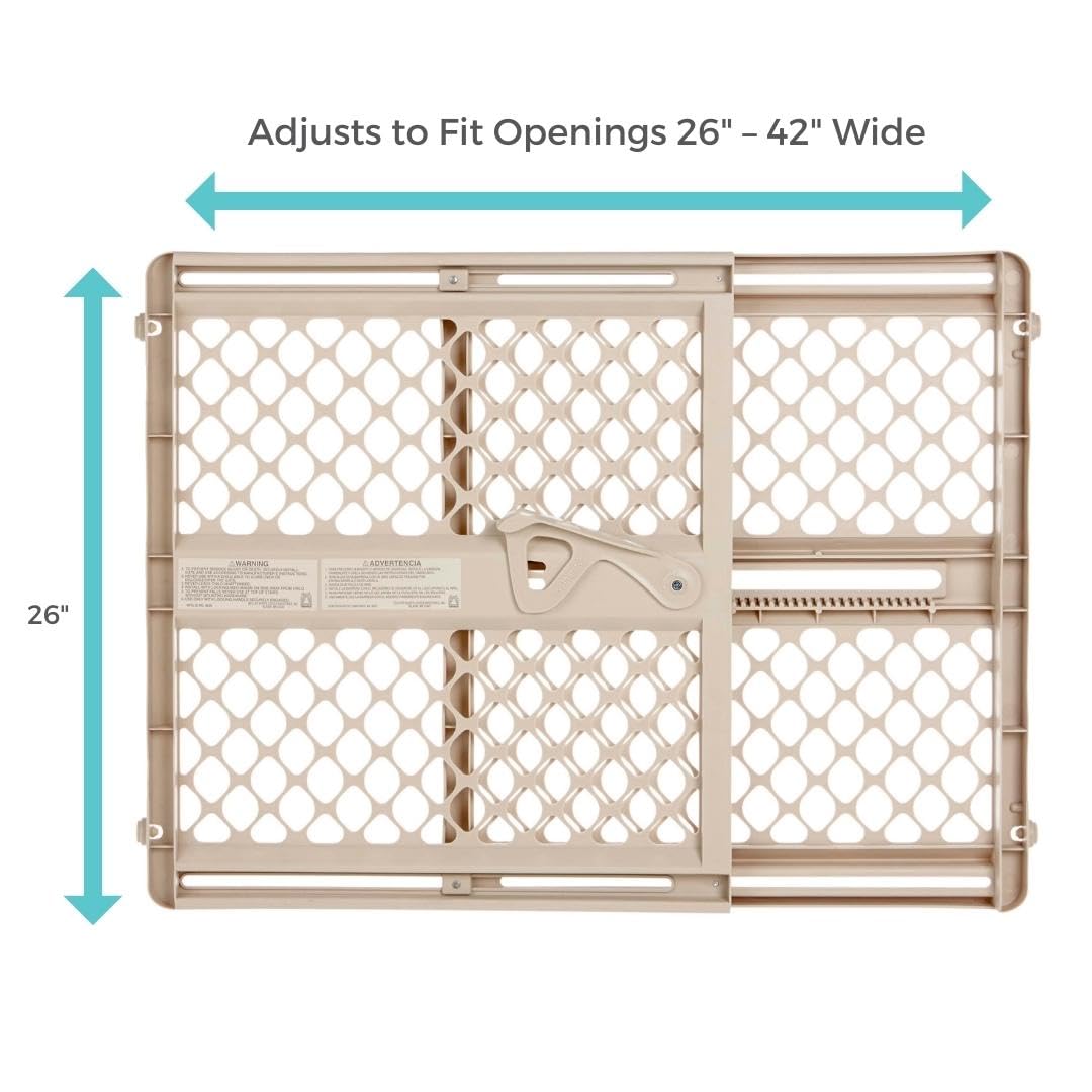 Toddleroo By North States Supergate Ergo Child Gate, Baby Gate For Stairs And Doorways. Includes Wall Cups. Pressure Or Hardware Mount. Made In Usa. (26' Tall, Sand)