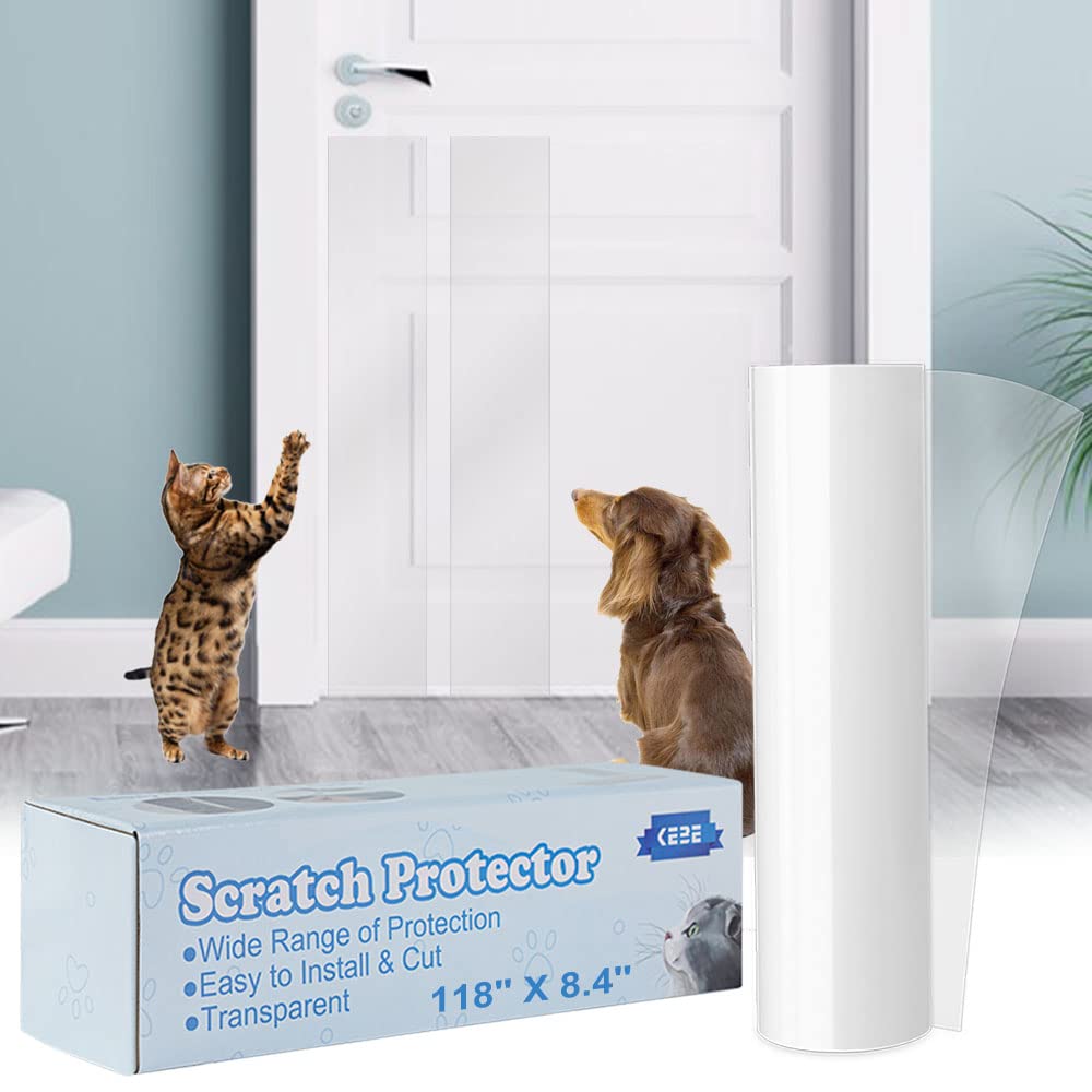 Kebe Door Scratch Protector, 118'' Long Anti Scratch Deterrent Tape Protect Your Door, Furniture & Wall With Clear Premium Heavy Duty Door Cover Scratch Shield, Extended Door Guard For Dog Scratching