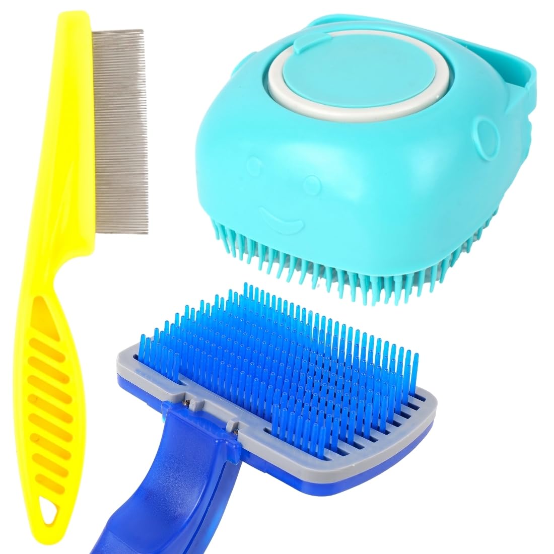 Pet Grooming Brush Set, 3Piece Dog Brush Collection with Soft Bristles, Blue and Yellow, for Dogs(PACK OF 3)