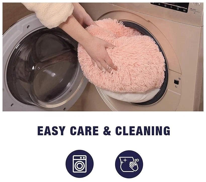 Cat Beds For Indoor Cats - Cat Bed Washable 20/24 Inches, Dog Beds For Small Medium Dogs, Anti Anxiety Round Fluffy Plush Faux Fur Cat Bed, Thick Bottom (Pink, Medium)