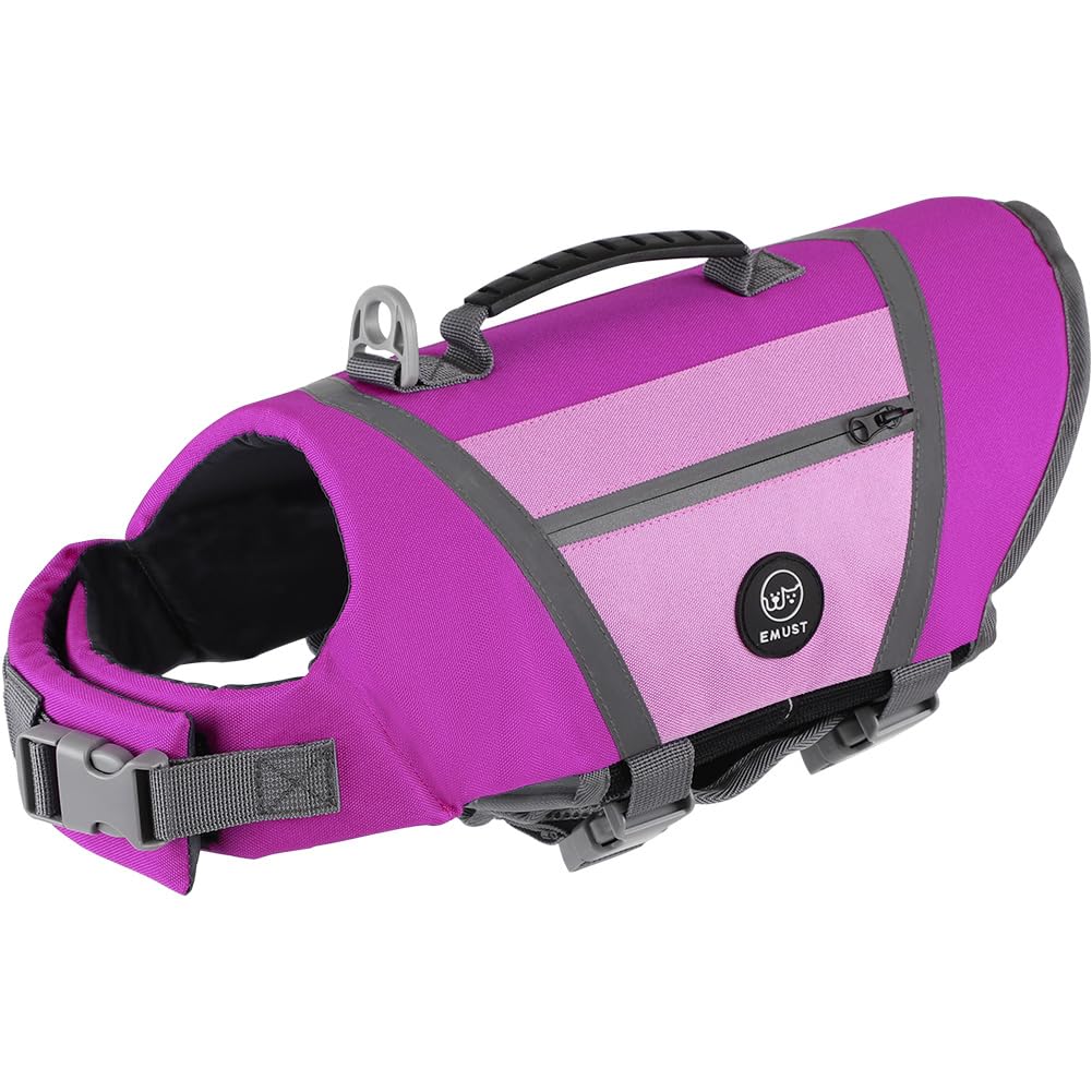 Emust Dog Life Vests For Boating, Water-Resistant Dog Swimming Vest With Rescue Handle, Comfortable Fit Pet Life Jacket Medium W