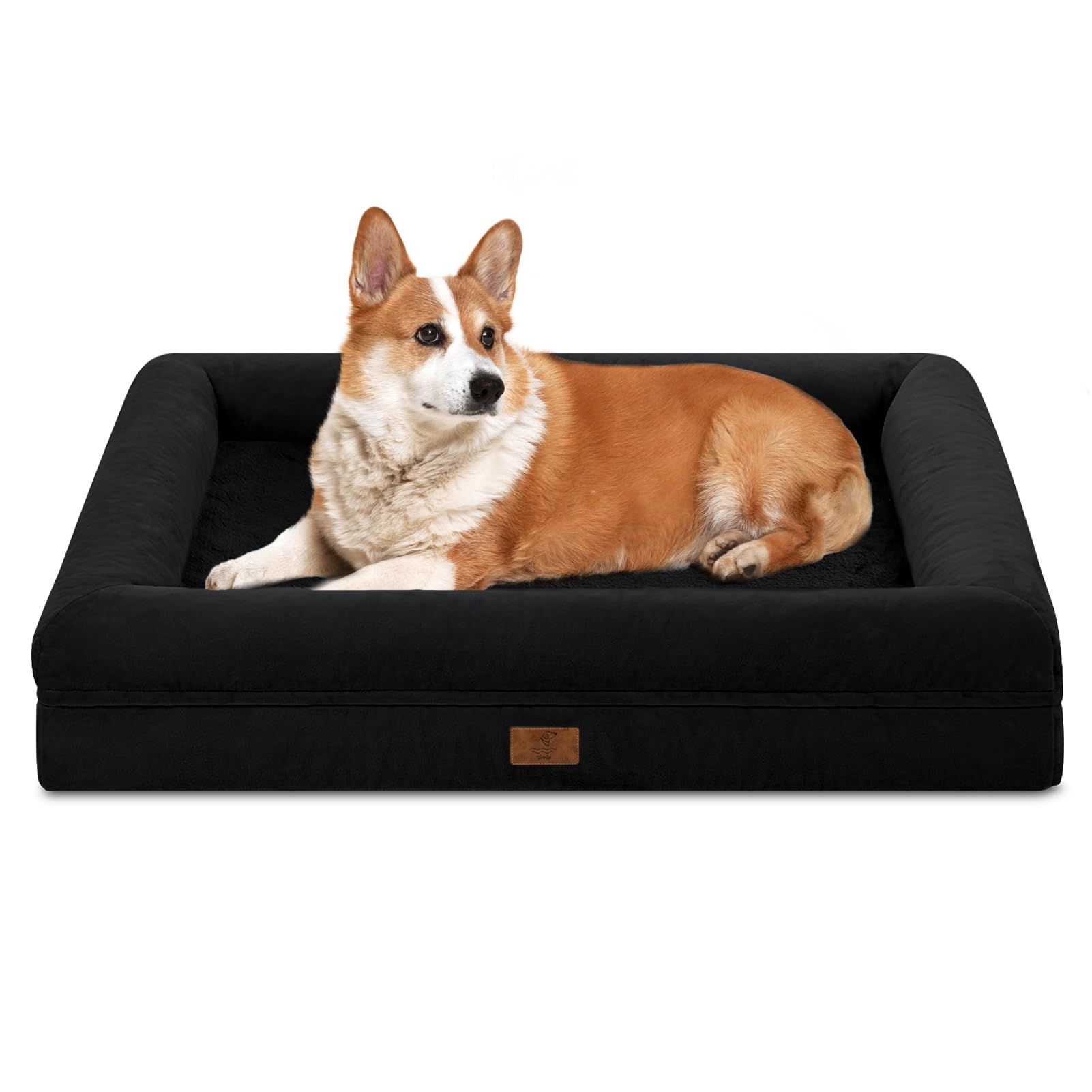 Yiruka Medium Dog Bed, Black Orthopedic Dog Bed, Washable Dog Bed With [Removable Bolster], Waterproof Dog Bed With Nonskid Bottom, Doggy Bed, Dog Beds For Medium Dog Bed…