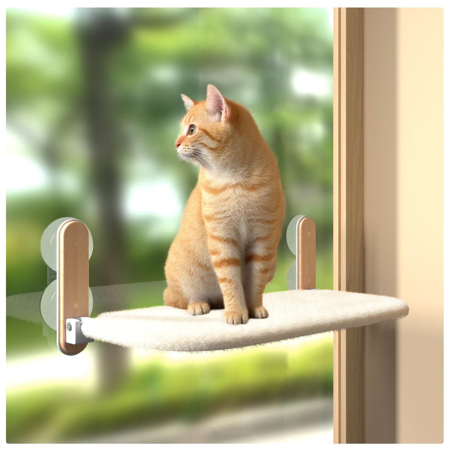 Foldable Cat Window Perch For Large Cats, Cat Hammock For Window With Strong Suction Cup, Easy To Install & Breathable Cover,Cor