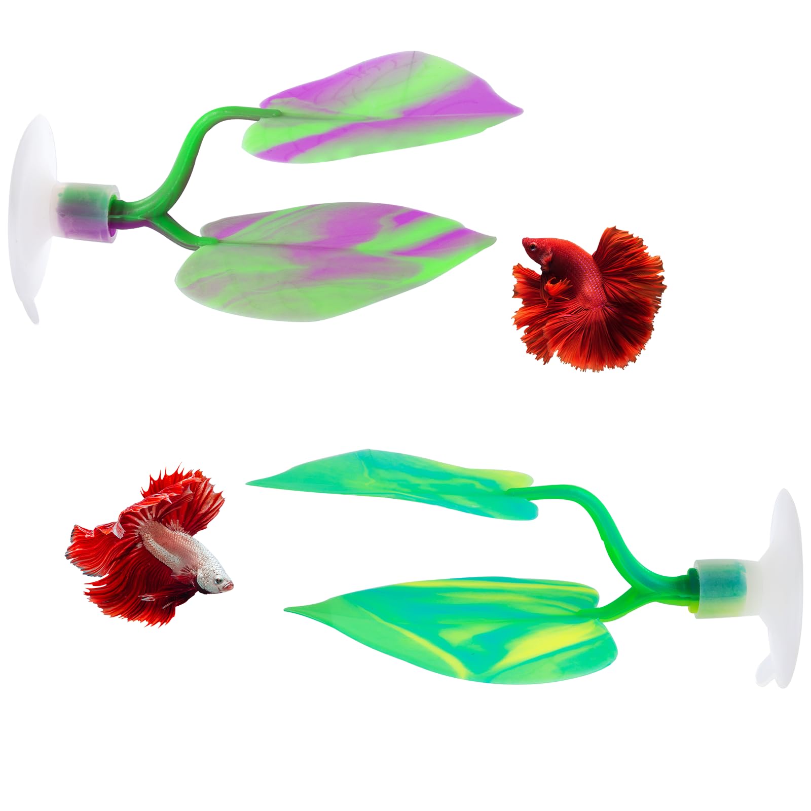 SLSON 2Pack Betta Bed Leaf Hammock Soft Silicone Leaf Pad for Betta Fish Rest Aquarium Plant Ornaments Fish Tank Decorations