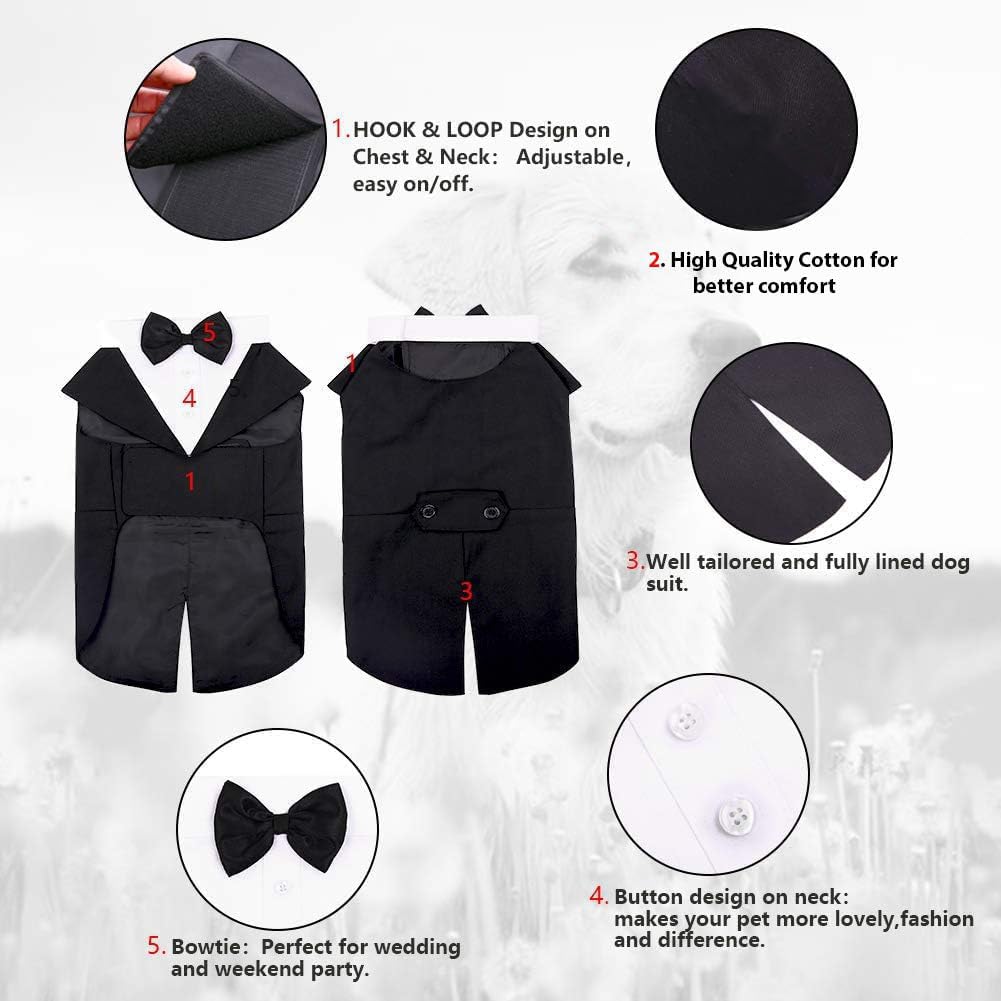Puptail Dog Suit Or Dog Tuxedo And Bandana Set, Dogs Wedding Party Suit, Dog Wedding Bow Tie Shirt Formal Dog Weeding Attire For Large And Medium Dogs Golden Retriever, Labrador Large Black