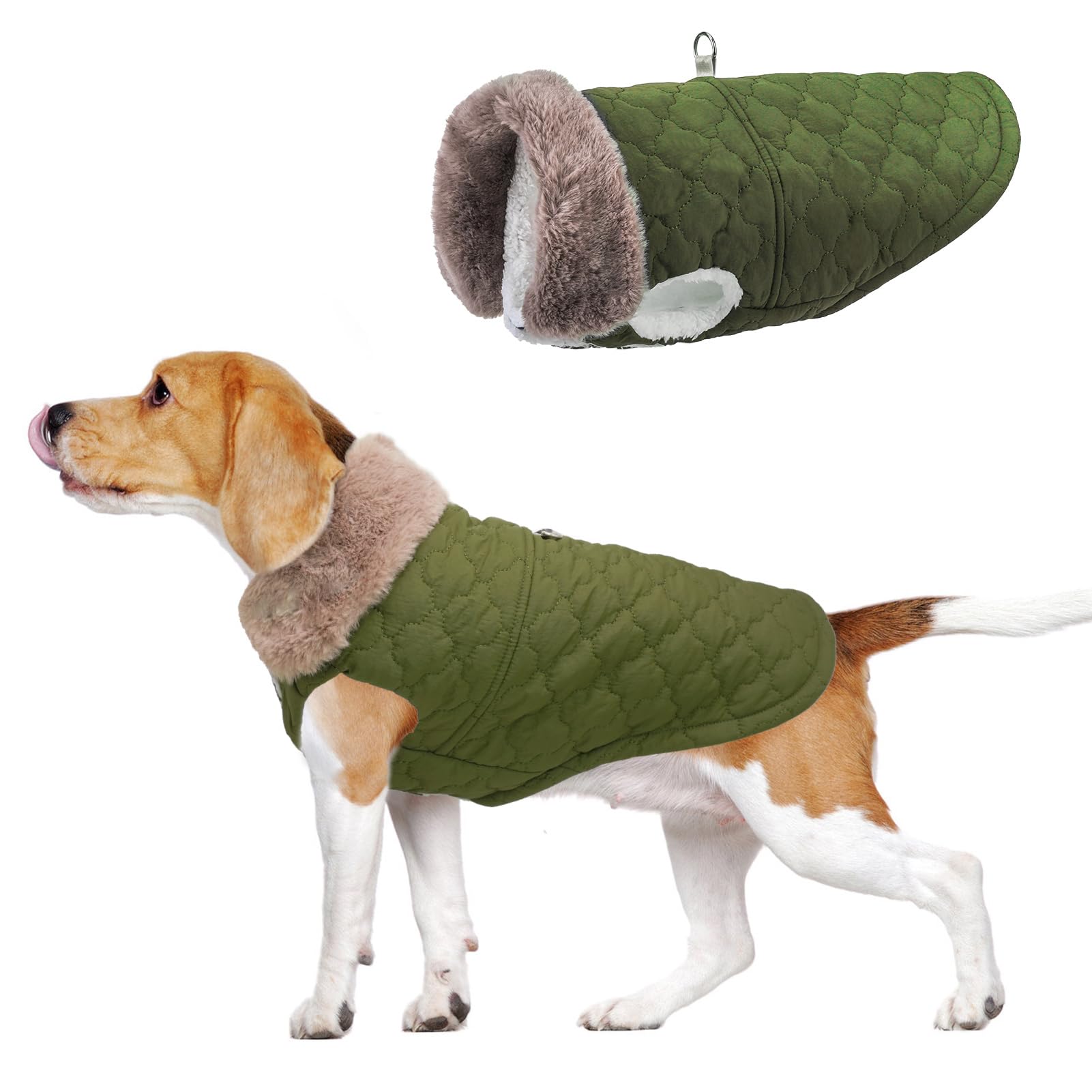 BEAUTYZOO Winter Dog Coat with Harness Built in, Warm Dog Puffer Jacket Vest Padded Fleece Cold Weather Dog Coats Windproof Wate