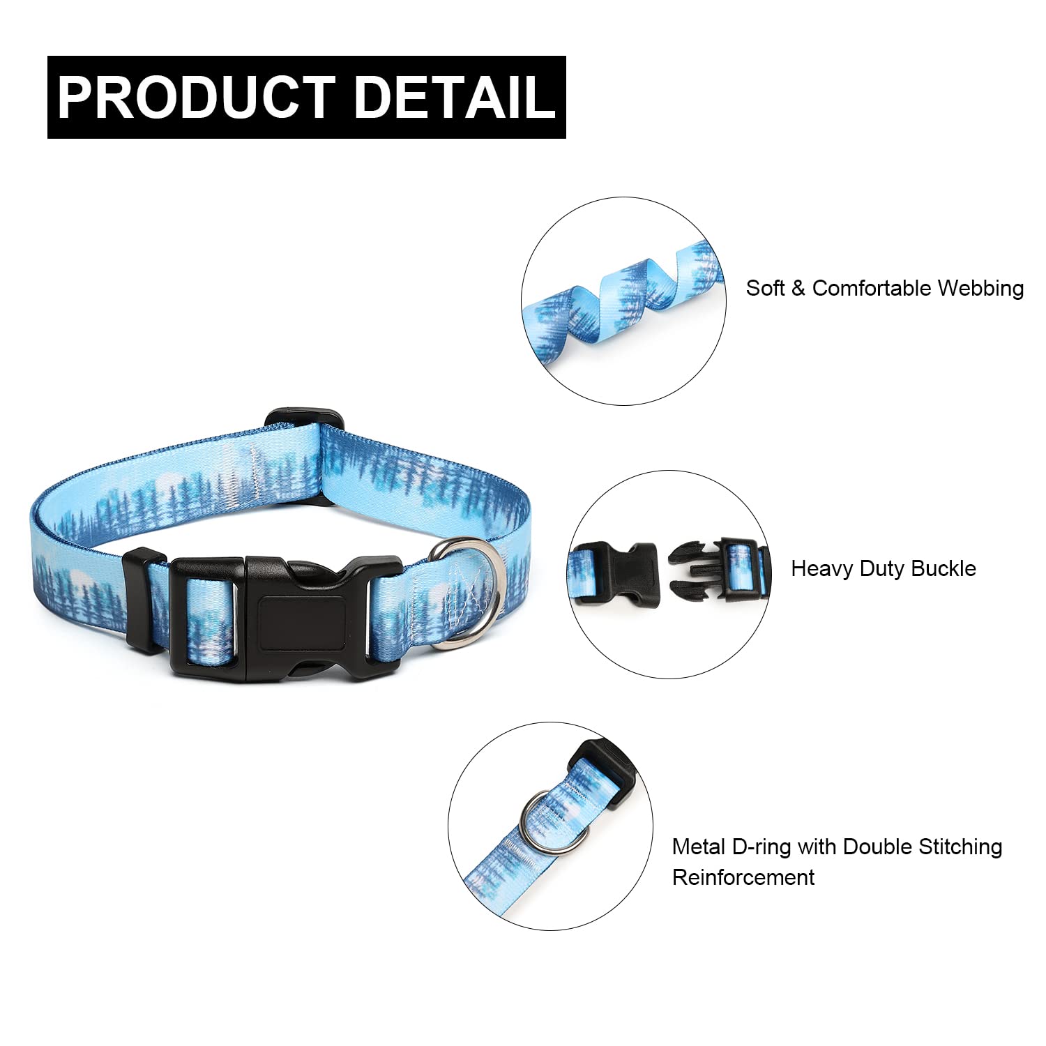 Mercano Adjustable Dog Collar - Special Design Patterns, Soft Nylon Comfortable Durable Pet Collar For Small Medium Large Dogs (S, Forest)