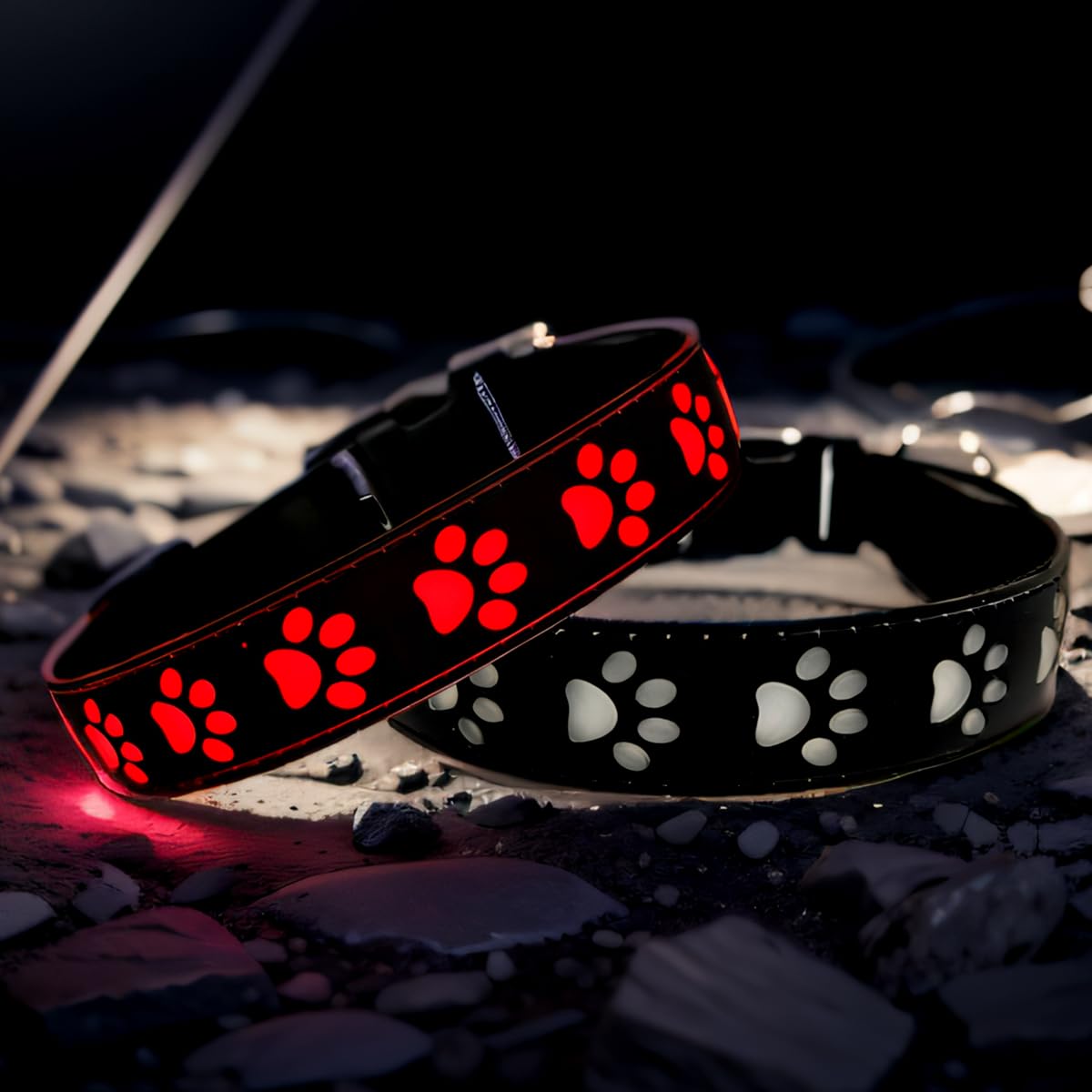 Dogled Led Light Up Dog Collar, Usb-C Rechargeable, Multicolor Paw Print Design, 15 Modes Lighting Night Safety (Black, M(11.8-1