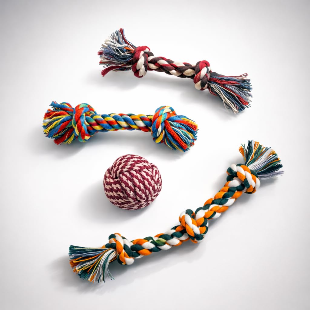 Dog Chew Toy Combo Pack with Rope Toys Ball | Durable Teething and Interactive Toys Set for Puppies and Dogs | Bite Resistant Pl